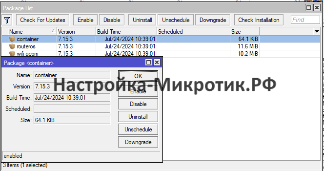 Пакет container MikroTik