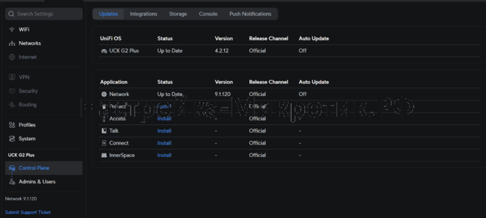Версия CloudKey UniFi OS 4.2.12 и Application 9.1.120 на момент написания статьи