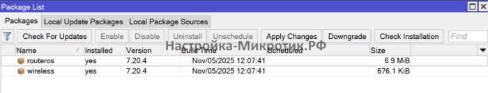 Автоматическая установка пакетов 1 System > Packages Отображается 2 пакета, но если нажать Check For Updates