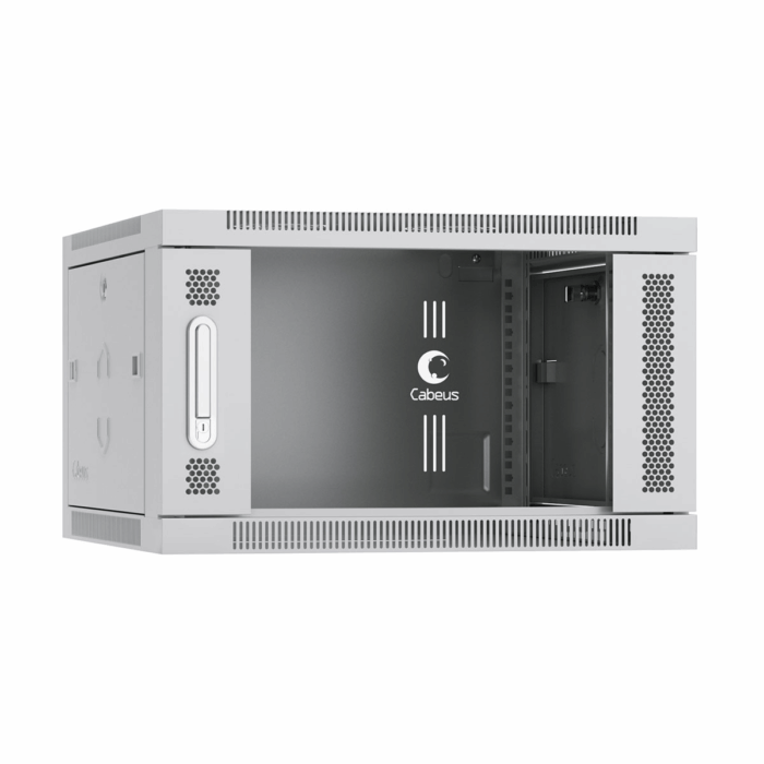 Сеть компьютерного клуба 9 Cabeus SH-05F-6U60/45 Шкаф телекоммуникационный настенный 19" 6U 600x450x368mm (ШхГхВ) дверь стекло, цвет серый (RAL 7035)