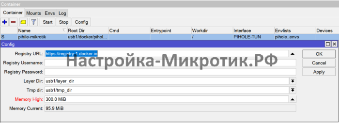 Задаем параметры работы контейнеров, URL откуда ставим и где храним данные