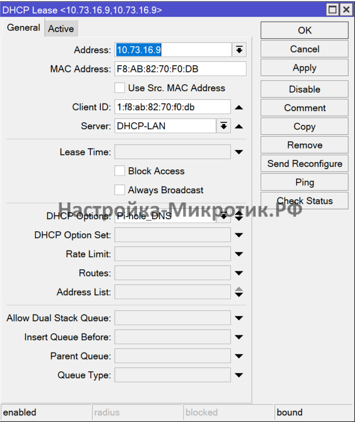 Затем применяем ее на нужном DHCP клиенте