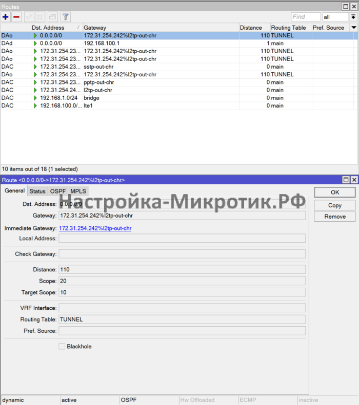 OZON Видео без внешнего IP 54 Видим маршрут по умолчанию в таблице TUNNEL через l2tp туннель