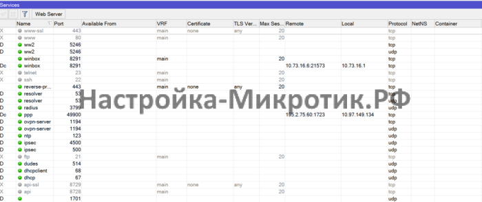 Services 1 IP > Services Обычно я отключаю всё, кроме WinBox и SSH