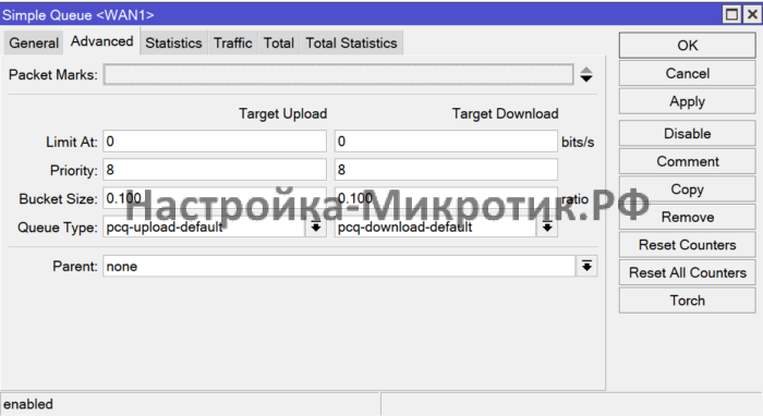 Приоритет игрового трафика Simple Queue 9 Тип Simple Queues